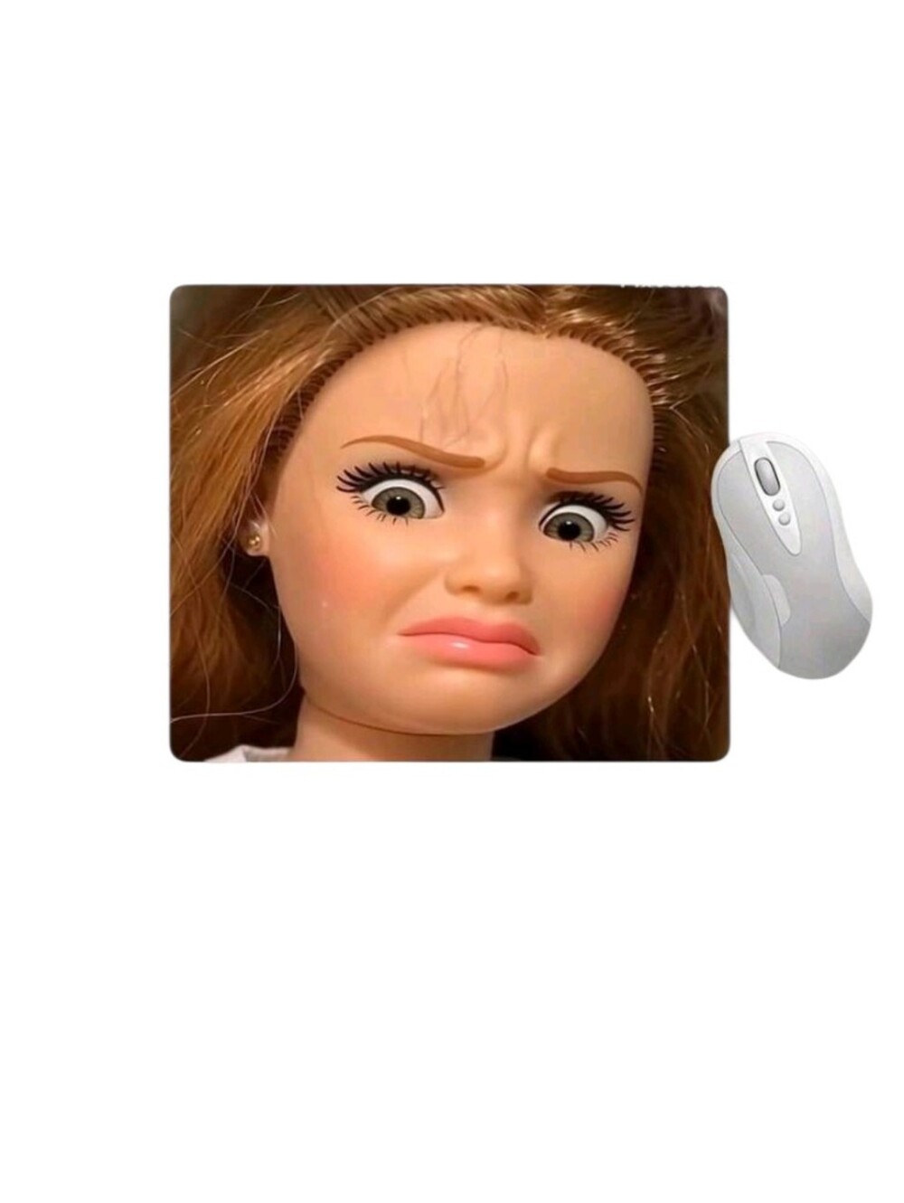 Barbie Doll Face Mouse Pad - Brown Hair Pink Lips